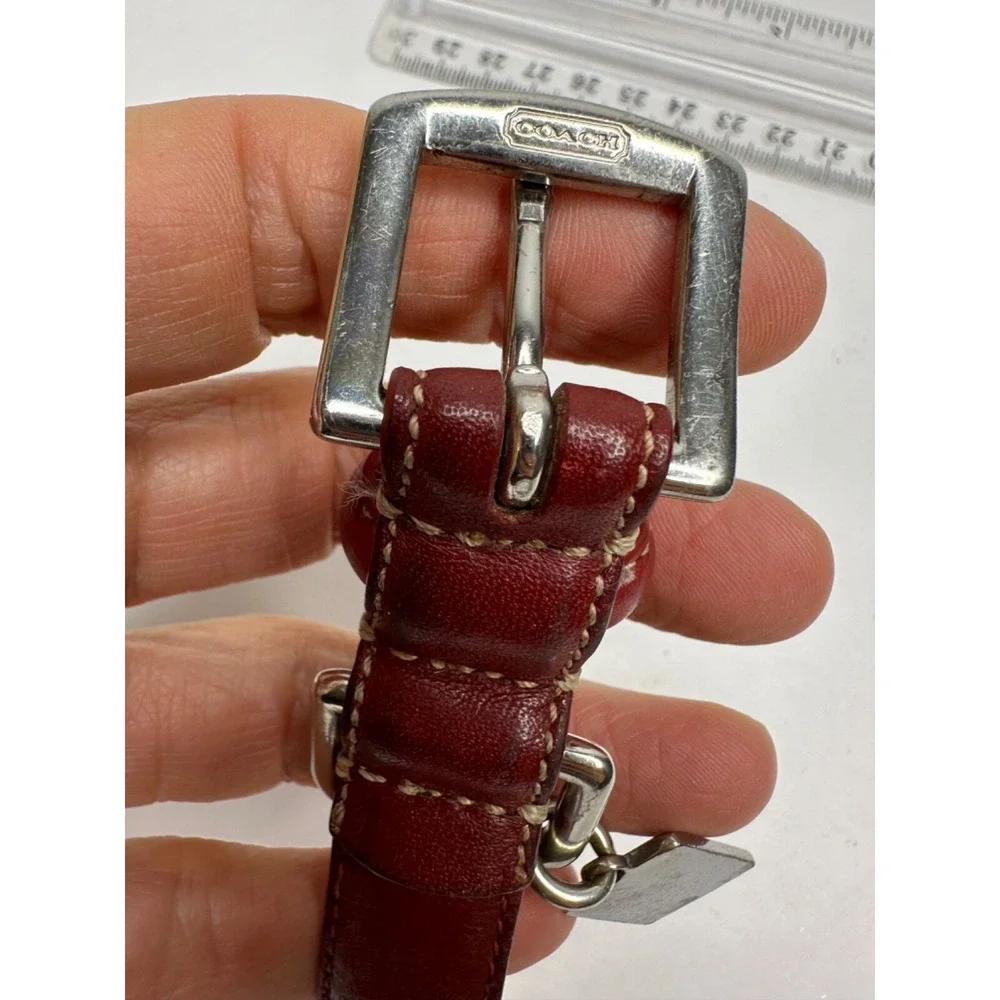 Coach Leather Dog Collar Grommets Hang Tag Silver Tone Red Small 11-13